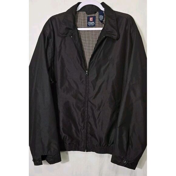 Chaps Jacket Mens X Large Black Full Zip Windbreaker Lined Full Zip Lined Collar - Picture 1 of 9